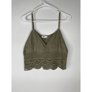 Temt Green Floral Knit Crop Top Womens One Size